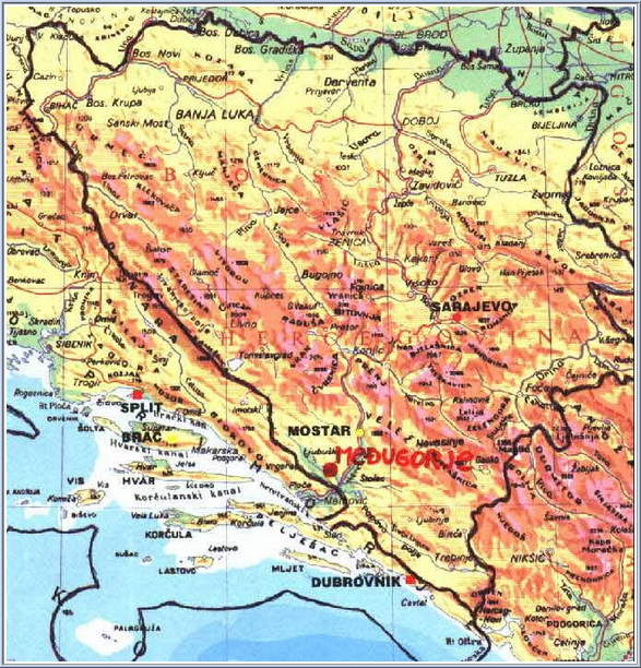 Bosna i hercegovina fiziko-geografska karta za